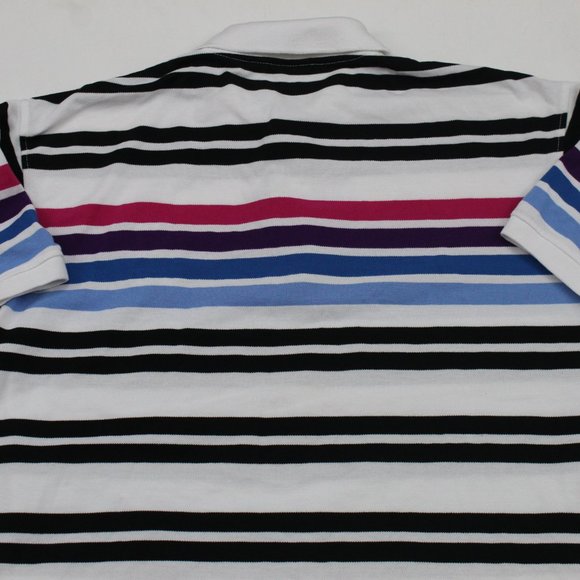 Red Ape White Mulit Color Adult Striped Big Logo Short Sleeve Mens Polo Shirt XL - Picture 8 of 9